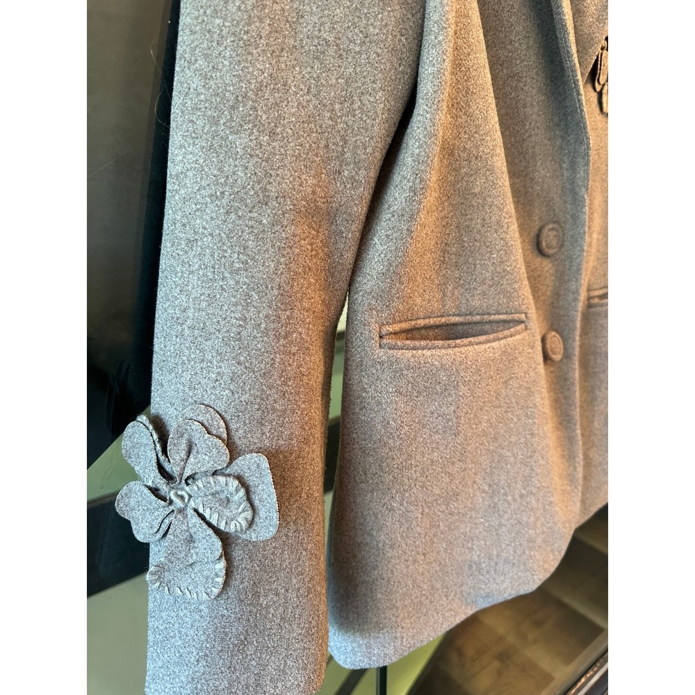 NVLT Women Taupe Wool Blend 3D Floral Applique Blazer Jacket Size Large - Picture 5 of 6